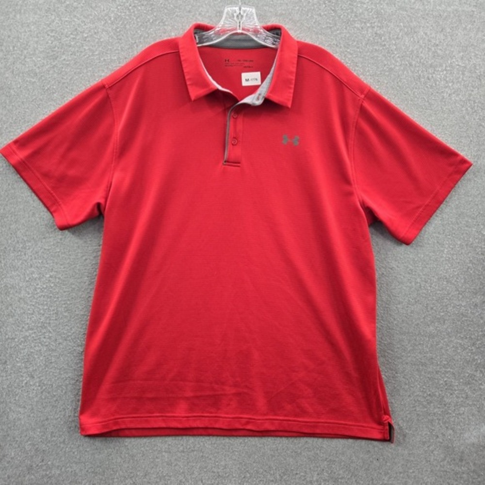 Under Armour Men Polo 2XL Red Heatgear Activewear Logo Short Sleeve Polyester